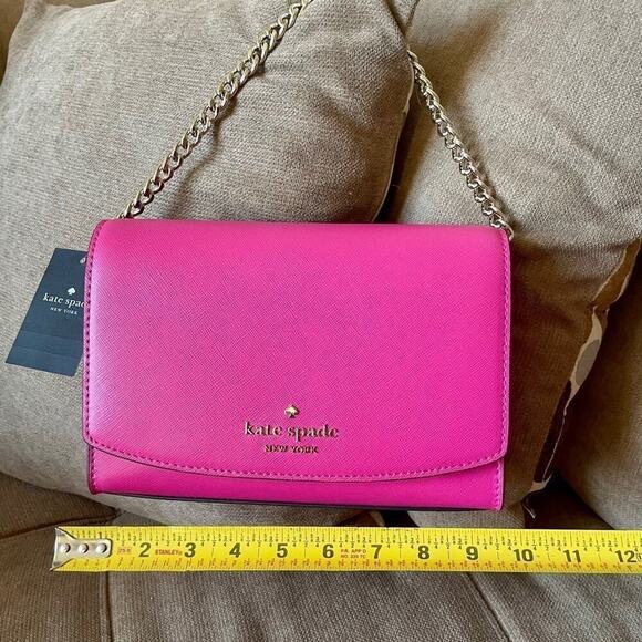 KATE SPADE CROSSBODY SHOULDER BAG LEATHER HOT PINK GOLDEN ACCENTS SOPHISTICATED - Picture 10 of 11